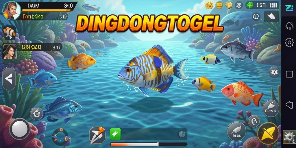 Screenshot gameplay DINGDONGTOGEL menampilkan aksi menembak ikan yang seru.