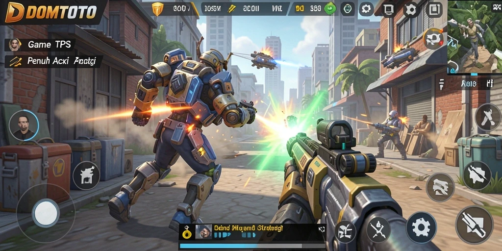 Tangkapan layar gameplay seru dari DOMTOTO di arena pertempuran TPS.