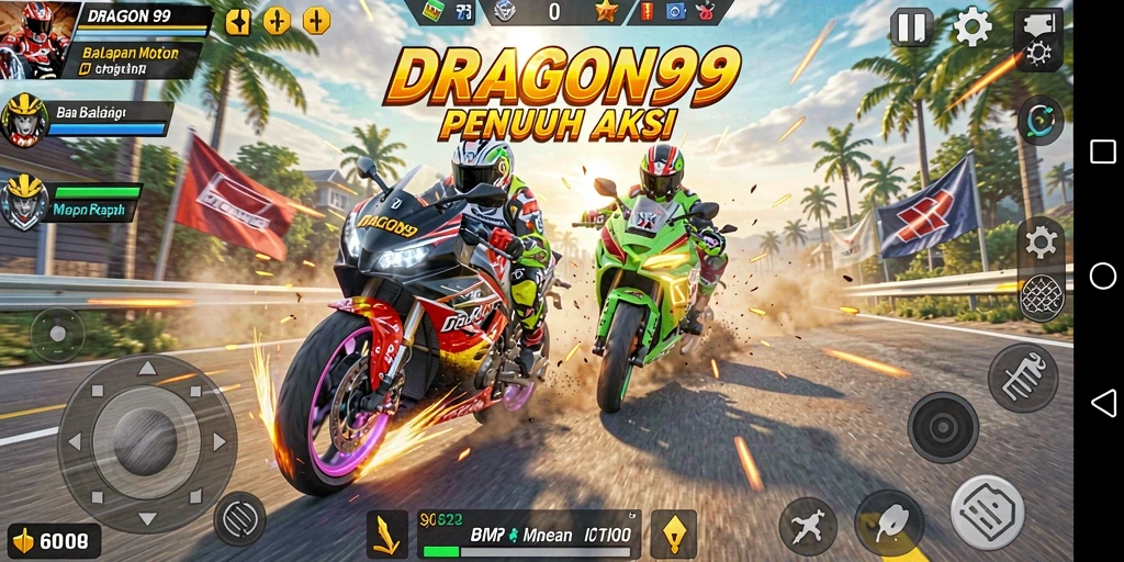 Tampilan gameplay menegangkan dari balapan motor DRAGON99.