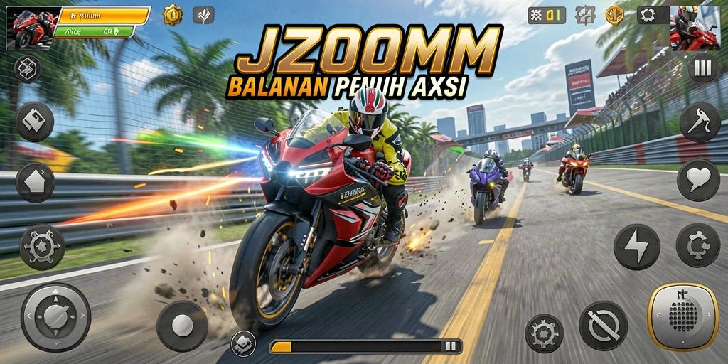 Tampilan gameplay menarik dari J200M dengan aksi balapan motor yang mendebarkan.