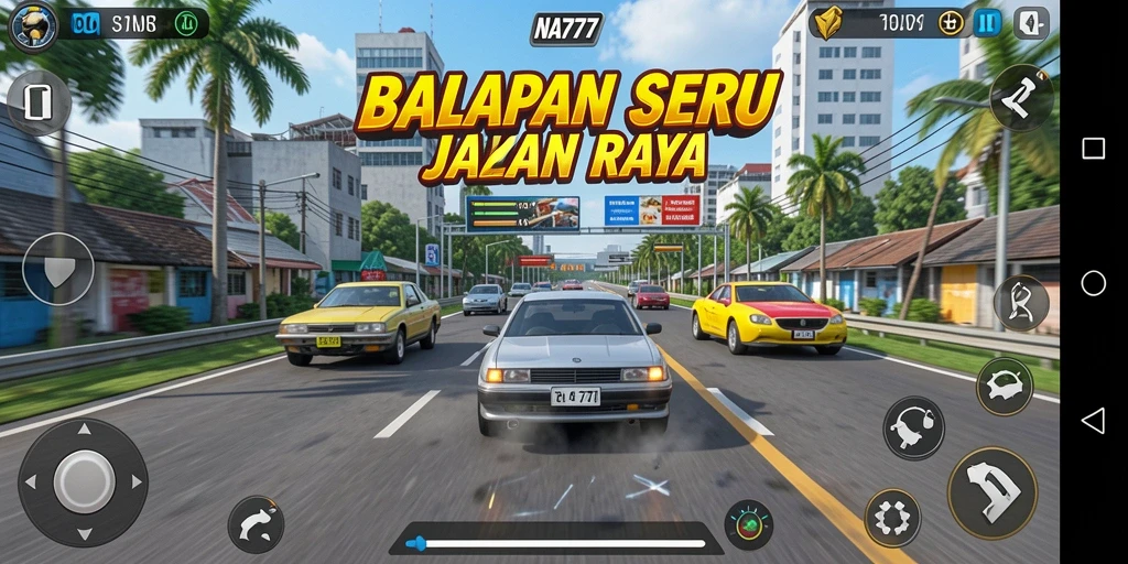 Tampilan aksi balapan mendebarkan dalam gameplay NA777.