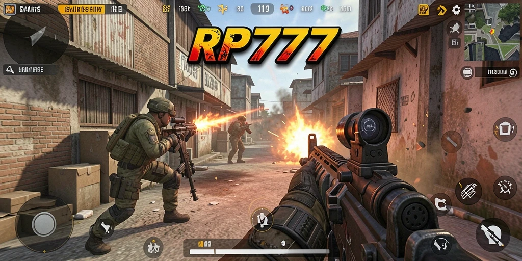 Gameplay RP777 yang menegangkan dengan aksi tembak-menembak intens.